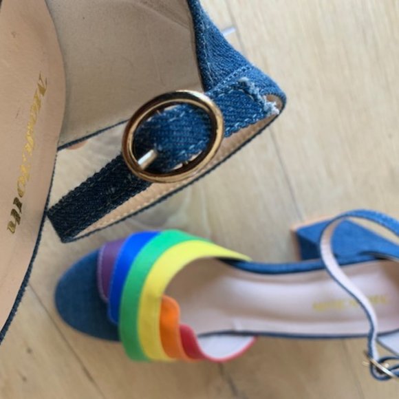 Denim rainbow sandals: Block heels, buckles - Picture 3 of 7